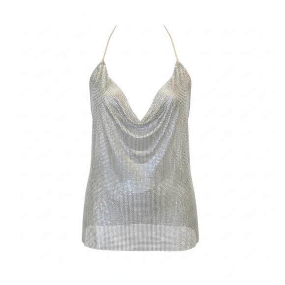 Zara 100% Aluminum Metal Mesh Silver Metallic Halter Top - Picture 4 of 12
